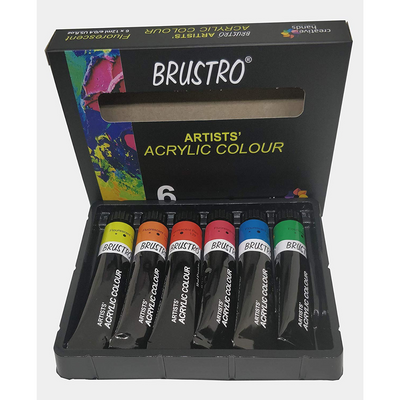 BRUSTRO ARTISTS' ACRYLIC COLOUR SET OF 6 FLUORESCENT COLOURS X 12ML TUBES