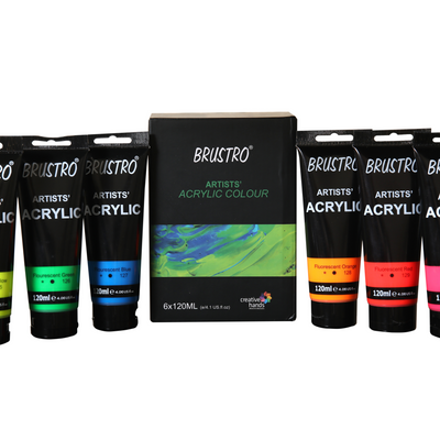 Brustro Artists' Acrylic 120ml, Pack of 6 Flourescent Shades