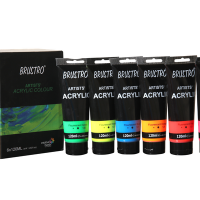 Brustro Artists' Acrylic 120ml, Pack of 6 Flourescent Shades