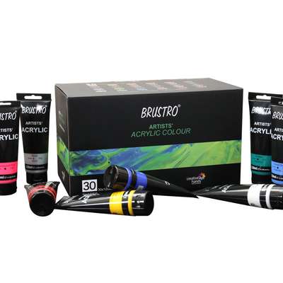 Brustro Artists' Acrylic 120ml, Pack of 5 Primary Shades  (Titanium White, Cad Yellow, Ultramarine, Cadmium Red & Ivory Black)