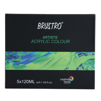 Brustro Artists' Acrylic 120ml, Pack of 5 Primary Shades  (Titanium White, Cad Yellow, Ultramarine, Cadmium Red & Ivory Black)