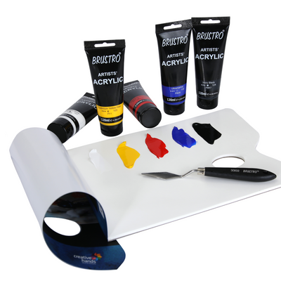 Brustro Artists' Acrylic 120ml, Pack of 5 Primary Shades  (Titanium White, Cad Yellow, Ultramarine, Cadmium Red & Ivory Black)