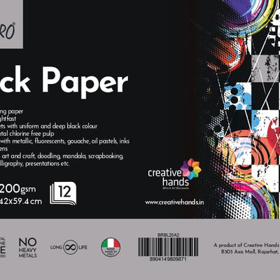 Brustro Black Paper - 200 GSM A2 (Pack of 12 Sheets)
