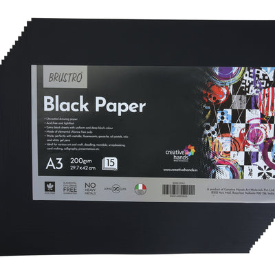 Brustro Black Paper - 200 GSM A3 (Pack of 15 Sheets)