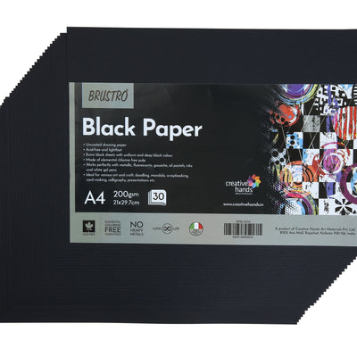 Brustro Black Paper - 200 GSM A4 (Pack of 30 Sheets)