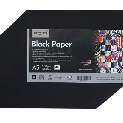 Brustro Black Paper - 200 GSM A5 Pack of 2 (40 Sheets Each Pack)