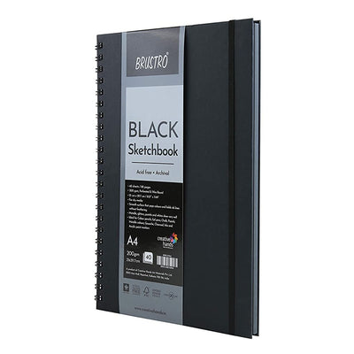 Brustro Black Sketchbook, Wiro Bound, Size A4, 200GSM (40 Sheets) 80 Pages