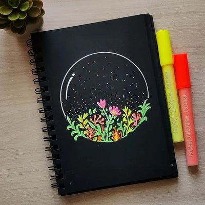 BRUSTRO Black Sketchbook | A5, 200GSM | 40 Sheets/80 Pages | Wiro Bound, Spiral, Premium, Acid-free Paper, Professional-Grade, Ideal for Dry media, Mandala art, Graphite, Charcoal, School, Office use