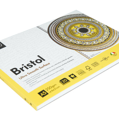 Brustro Artists' Bristol Ultra Smooth Surface Glued Pad, 250 GSM, 20 Sheets, Size- A5