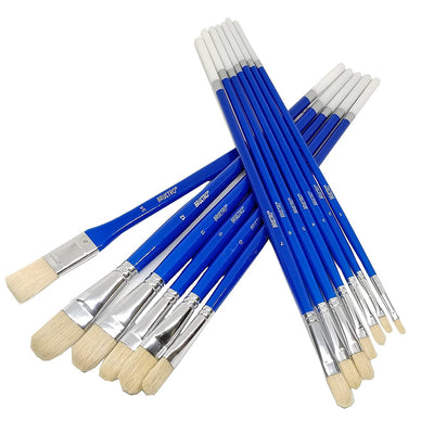 Brustro White Bristle Hair Brushes (Pack of 13) with Artists Oil Colour Set of 18 Colours X 12ML Tubes and Oil Painting Paper 300 GSM A4 (Pack of 9 + 3 Free Sheets)