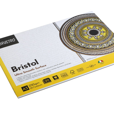 BRUSTRO Bristol Ultra Smooth Glued Pad 250 GSM , A3 - 20 Sheets