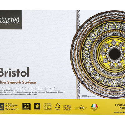 BRUSTRO Bristol Ultra Smooth Glued Pad 250 GSM , A3 - 20 Sheets