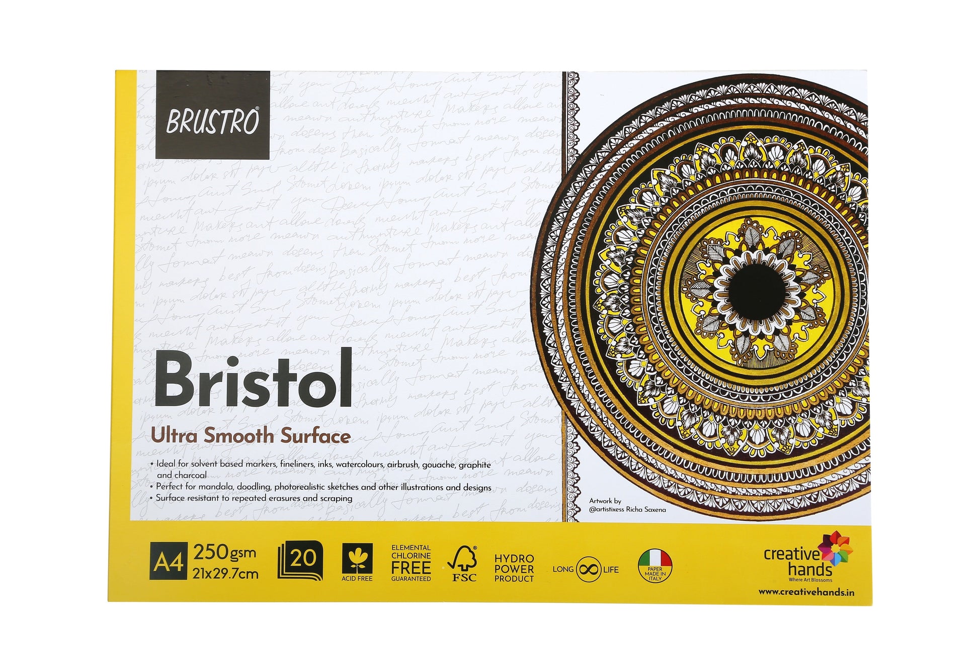 BRUSTRO Bristol Ultra Smooth Glued Pad 250 GSM A4-20 Sheets