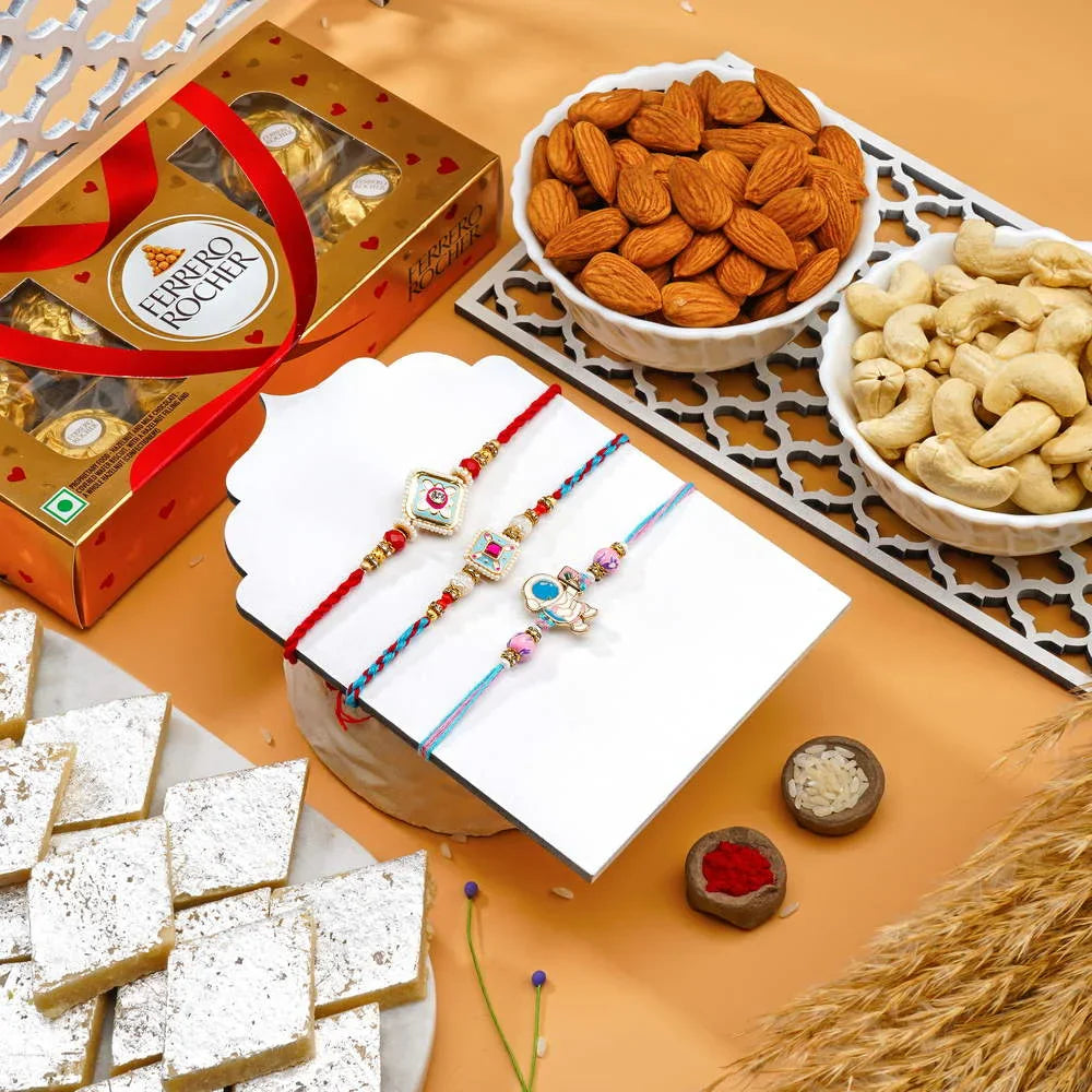 Babla Rakhi Family Rakhi Combo Ferrero Rocher (8PC) Kaju Katli Badam Kaju