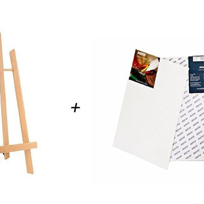 BRUSTRO Artists Small Tabletop A-Frame Wooden Easel, 12 inch with Canvas Board Medium Grain Combo, 10"X12" -Pack of 4
