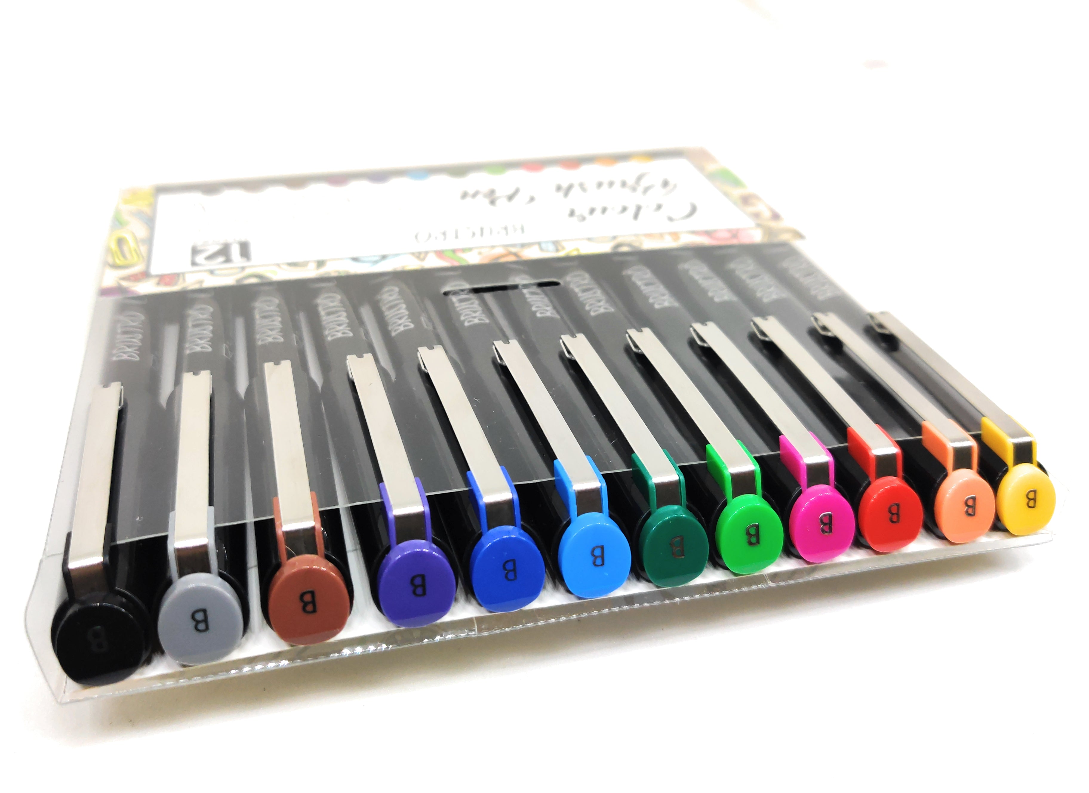 BRUSTRO Colour Brush Pens Set of 12 ( Pigment based , Hard tip brush p ...