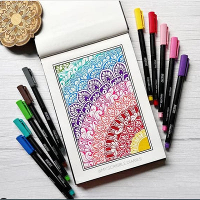 BRUSTRO Coloured Fineliner Set of 12 | Assorted Colours | 0.4mm | Ideal for Writing, Drawing, Coloring, Sketching, Doodles, Mandala Art & BRISTOL Ultra-Smooth Paper | A5, 250 gsm, 20+4 sheets/48 pages