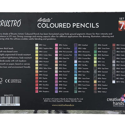 BRUSTRO Artists Colour Pencil Set of 72 (in Elegant tin Box) with Drawing Glued Pad