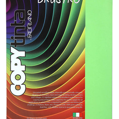 BRUSTRO Copytinta Coloured Craft Paper A4 Size 80 GSM Pastel Green Shade, 30 Sheets Pack. Double Side Coloured for Office Printing, Art, Origami, Craft. VERDE CHIARO