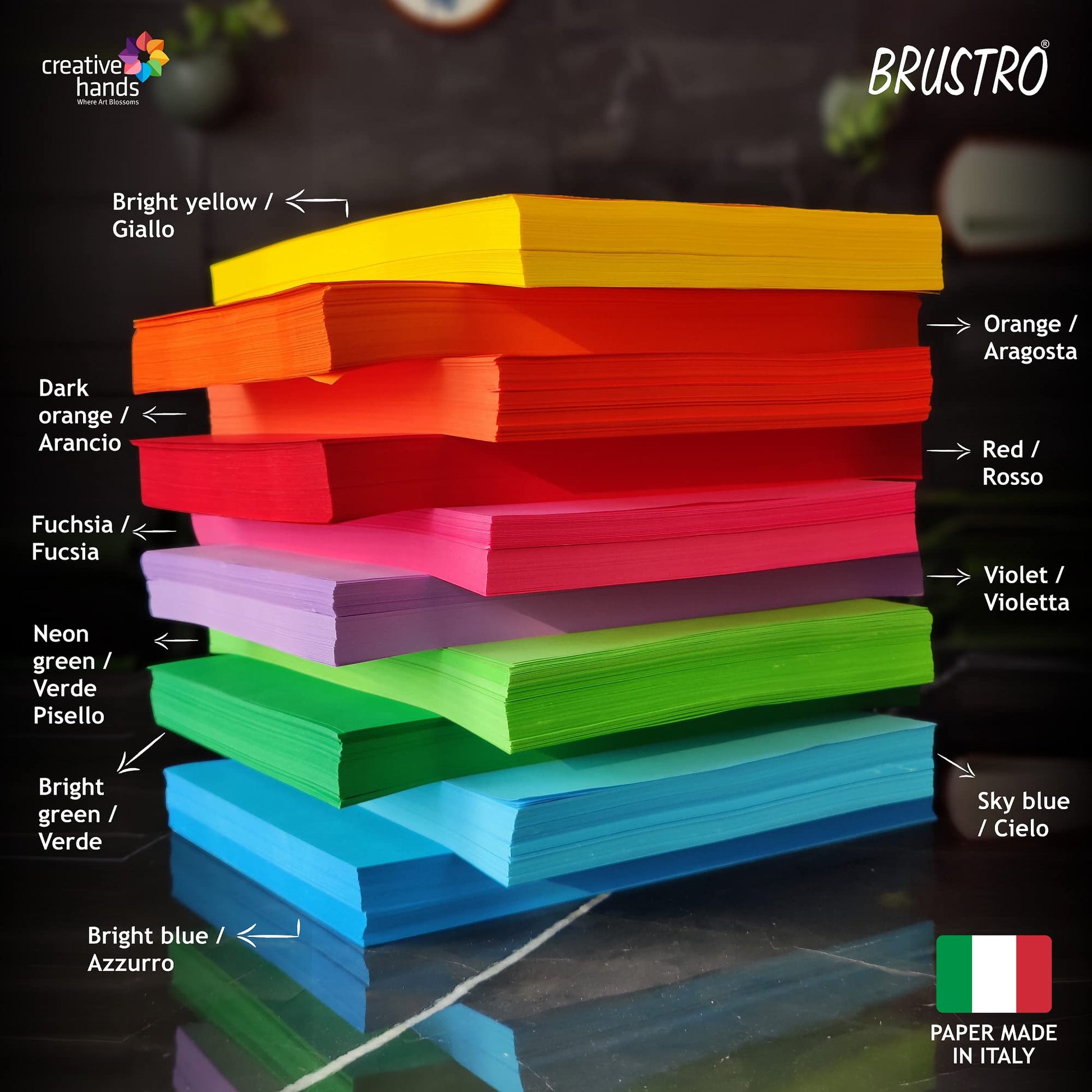 BRUSTRO Copytinta Coloured Craft Paper A4 Size 80 GSM Bright & Soft Colour 80 Sheets (10 cols Each of Bright and Soft X 4 Sheets). With Elle Erre card stock A5, 220 GSM,Pack of 24 Shades X 2 Sheets.