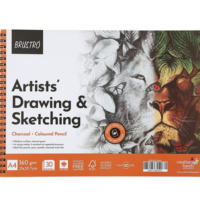 Brustro Artists’ Colour Pencil Set of 72 with Wiro Pad A4-160GSM & Slim Battery Operated Automatic Eraser