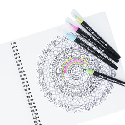 Brustro Aquarelle Brush Pen Set of 24 with Mandala Colouring Book
