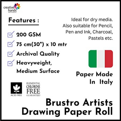 Brustro Artist Drawing Paper Roll 200 Gsm. Size 75 cm(30") x10 mtr
