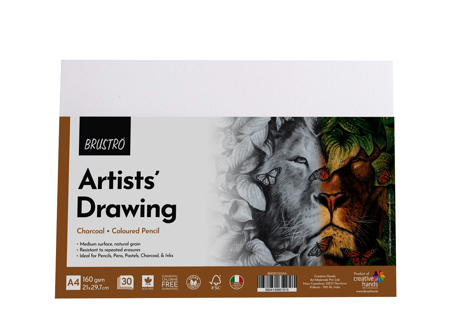 BRUSTRO Artist's Drawing Papers | 160 GSM, A4, Pack of 30 Sheets | Ideal for Students,Adults, Coloring, Art, Craft, Natural Grain, Graphite, Charcoal, Pastels, Sketching, Shading, Drawing and Portrait