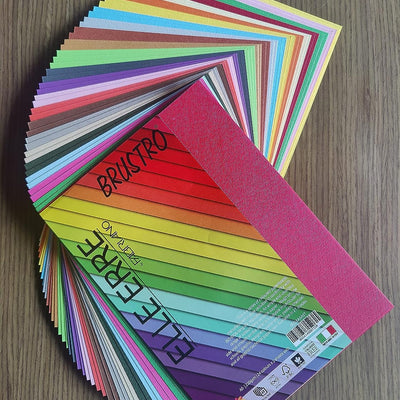 BRUSTRO Elle Erre Coloured Card Stock Craft Paper A5 Size, 220 GSM Assorted Colour, Pack of 24 Shades X 2 Sheets (Total 48 Sheets).