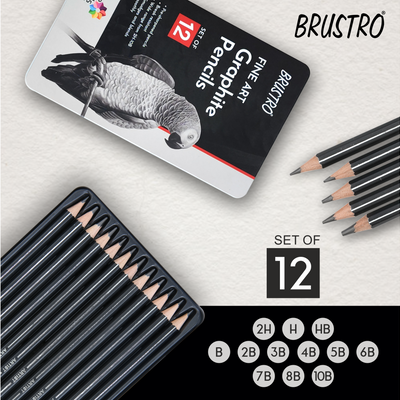 BRUSTRO Battery Operated Automatic Eraser with Artists FINEART Graphite Pencil Set of 12 (10B-2H)