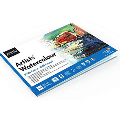 BRUSTRO Artist 100% Cotton Watercolour Pad Cold Pressed 300 GSM A4-12 Sheets