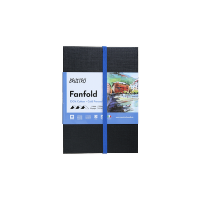 Brustro Artists Fanfold Watercolour Book 100% Cotton Mouldmade 300 GSM Cold Pressed 10.5x15cm.(9 Folds/18 Sides)