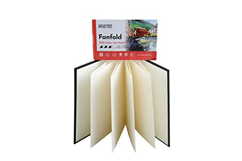 Brustro Artists Fanfold Watercolour Book 100% Cotton Mouldmade 300 GSM Hot Pressed 10.5x15cm.(9 Folds/18 Sides)