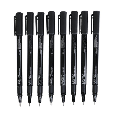 Brustro Professional Pigment Based Fineliner - Set of 8 (Black)