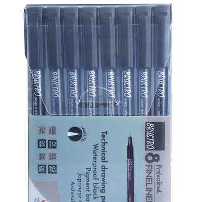 Brustro Professional Pigment Based Fineliner - Set of 8 (Black)