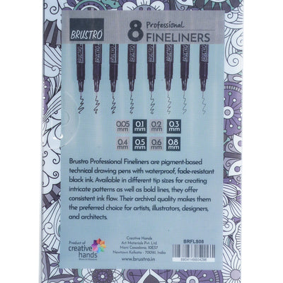 Brustro Professional Pigment Based Fineliner - Set of 8 (Black)