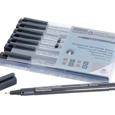 Brustro Professional Pigment Based Fineliner - Set of 8 (Black)