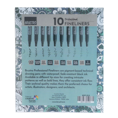 Brustro Professional Pigment Based Fineliner - Set of 10 (Black)