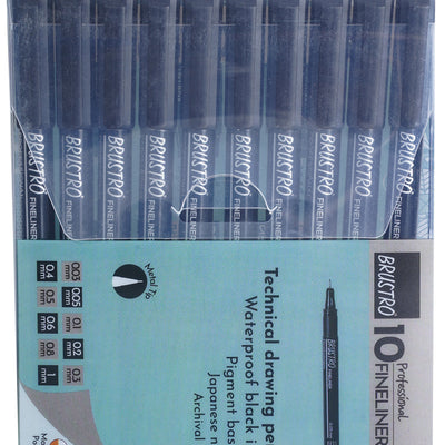 Brustro Professional Pigment Based Fineliner - Set of 10 (Black)
