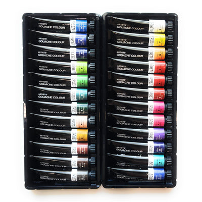 BRUSTRO Artist's Gouache Colour | Set of 24 Colors X 12ml Tubes |Perfect for Watercolor paper,Infinite Blending,Non-Toxic,Highly Pigmented,Ideal for Professional Artists,Graphic Designers,Illustrators