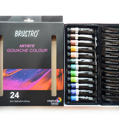 BRUSTRO Artist's Gouache Colour | Set of 24 Colors X 12ml Tubes |Perfect for Watercolor paper,Infinite Blending,Non-Toxic,Highly Pigmented,Ideal for Professional Artists,Graphic Designers,Illustrators