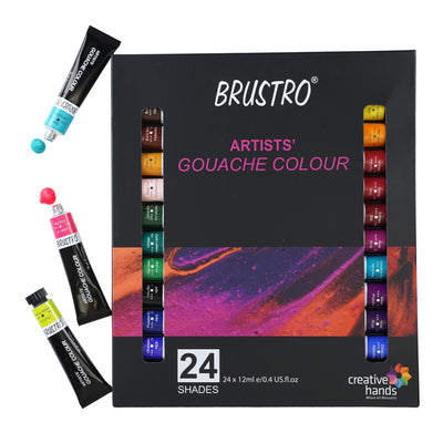 BRUSTRO Artist's Gouache Colour | Set of 24 Colors X 12ml Tubes |Perfect for Watercolor paper,Infinite Blending,Non-Toxic,Highly Pigmented,Ideal for Professional Artists,Graphic Designers,Illustrators