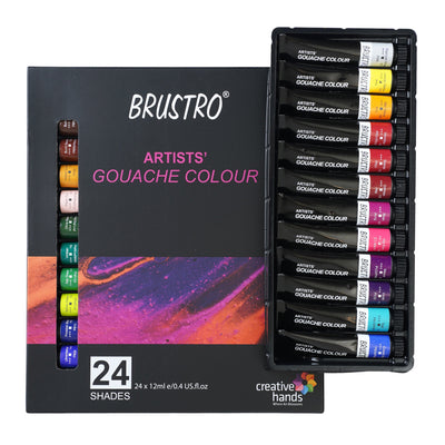 BRUSTRO Artist Gouache Colour Set of 24 Colours X 12ML Tubes with Watercolour Journal