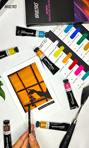 Brustro Artists Gouache Colour Set of 24 (12ML Tubes Each) + Synthetic Brush Set of 15