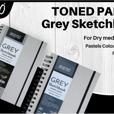 Brustro Toned Paper - Grey Sketchbook, Wiro Bound, Size 6" x 6", 120GSM (60 Sheets) 120 Pages