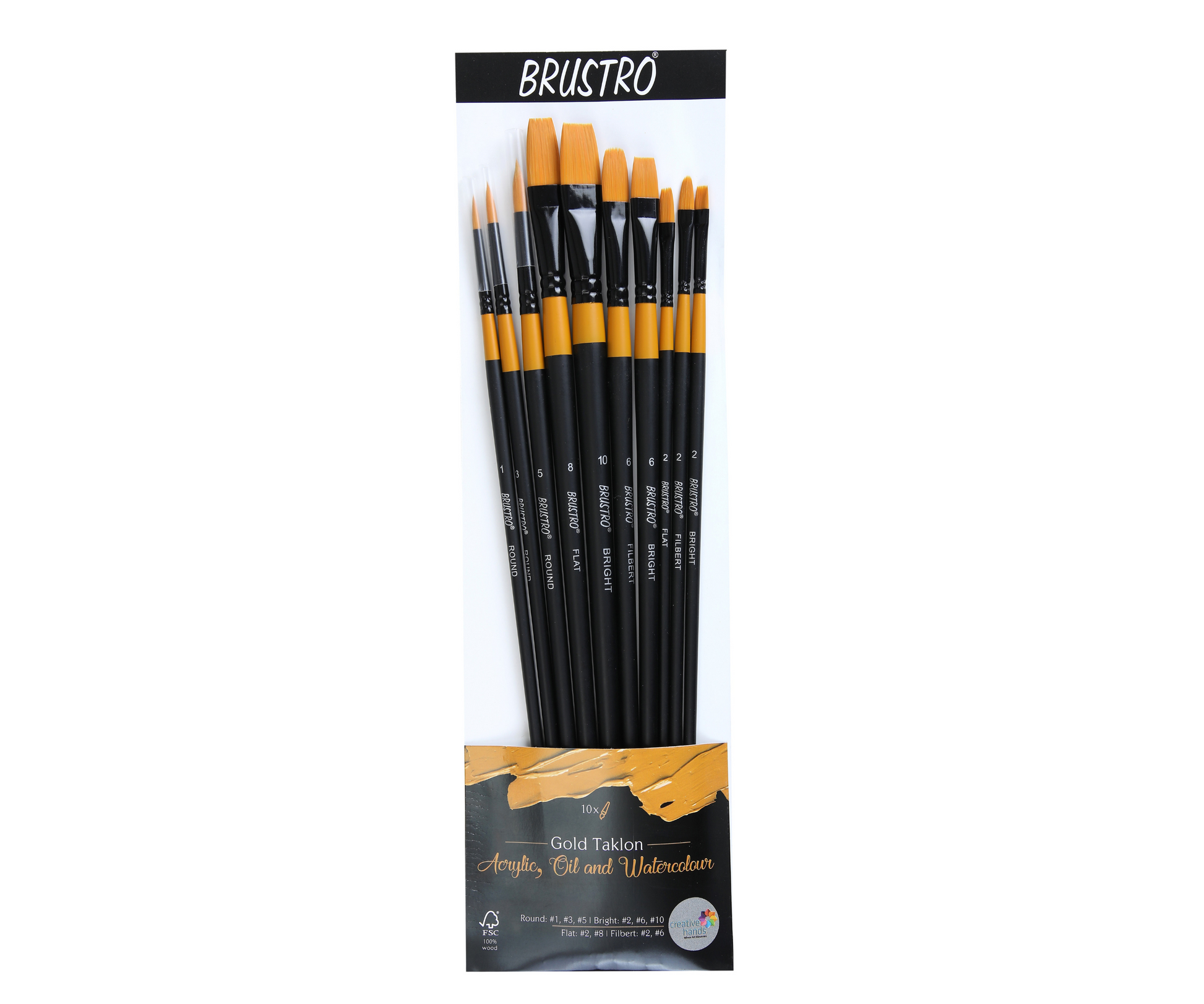 BRUSTRO Artists ’ Acrylic Colour Set of 24 Colours X 12ML Tubes with Glued Pad 400 GSM, A4-12 Sheets and Gold TAKLON Set of 10 Brushes