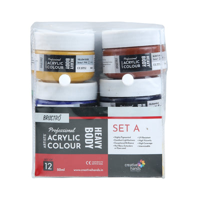 Brustro Professional Artists' HEAVYBODY Acrylic Paint Packs - 50ML Pack of 12 A