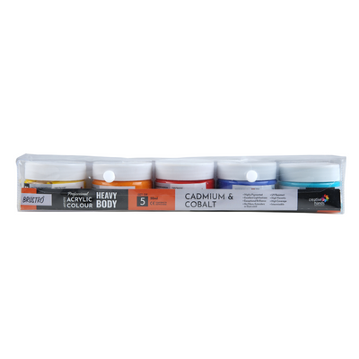 Brustro Professional Artists' HEAVYBODY Acrylic Paint Packs - 50ML Pack of 5 - Cadmium & Cobalts