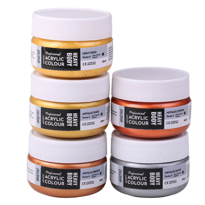 Brustro Professional Artists' Heavy body Acrylic Paint Packs - 50ML Pack of 5 - Metallic Shades