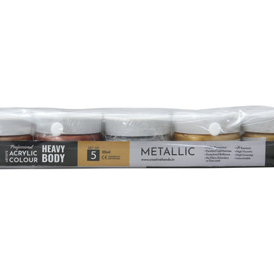 Brustro Professional Artists' Heavy body Acrylic Paint Packs - 50ML Pack of 5 - Metallic Shades